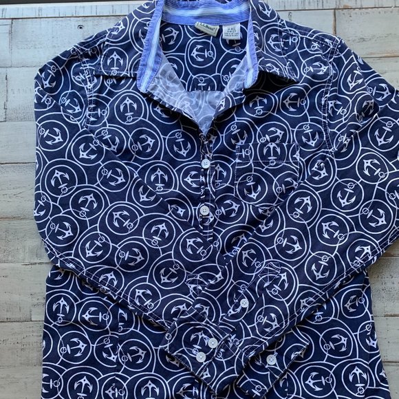 L.L. BEAN Nautical Anchor Print Button Down Shirt Woman's Size M - Picture 1 of 8